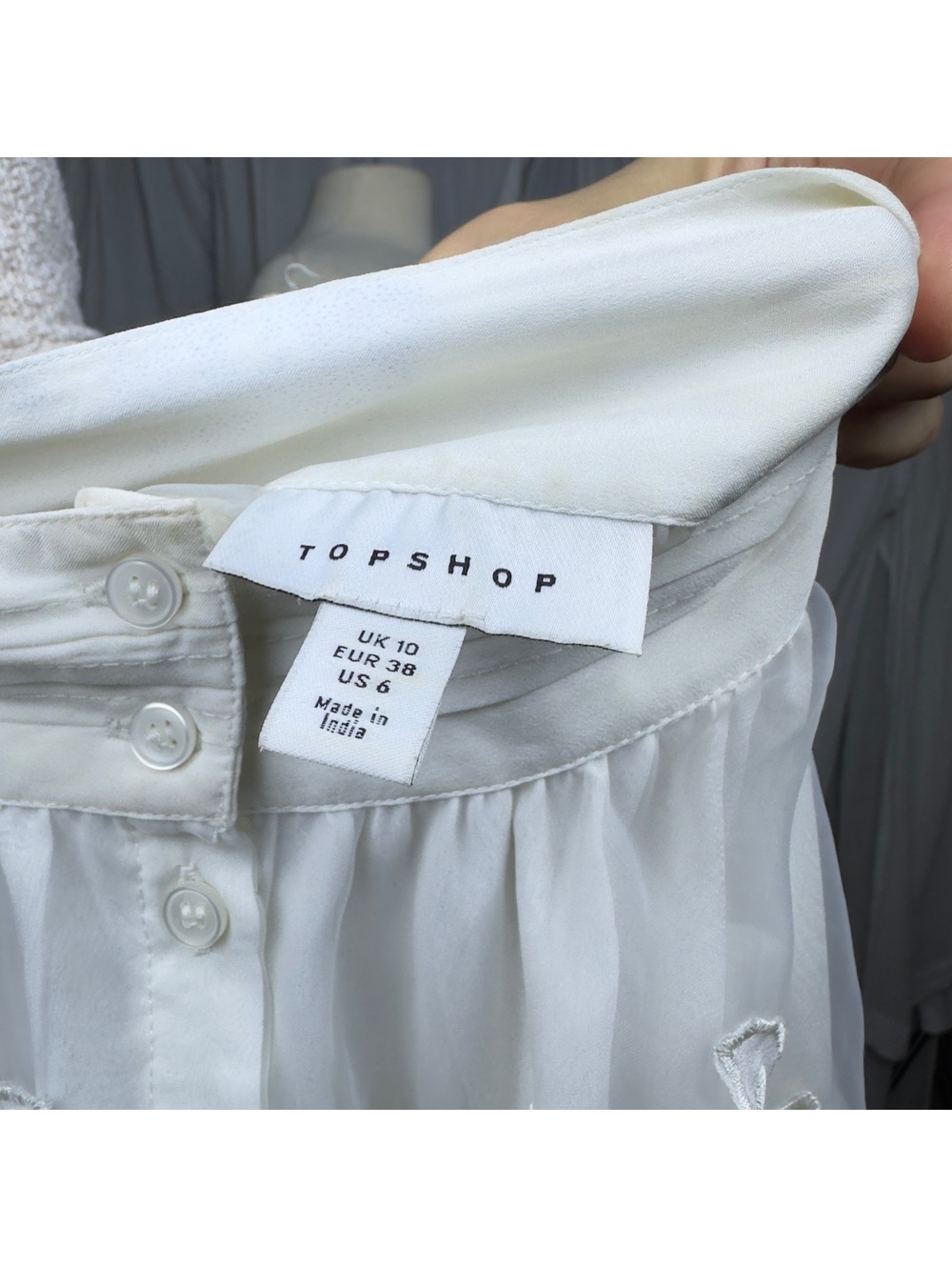 White Embroidered Sheer Sleeve Blouse - Picture 2 of 6